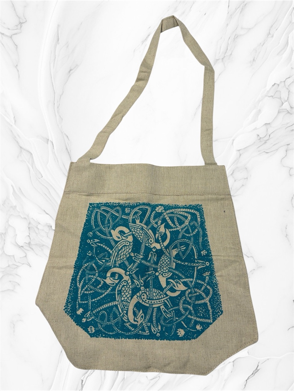 Canvas Tote shopping Bag with Teal Nautical Print
